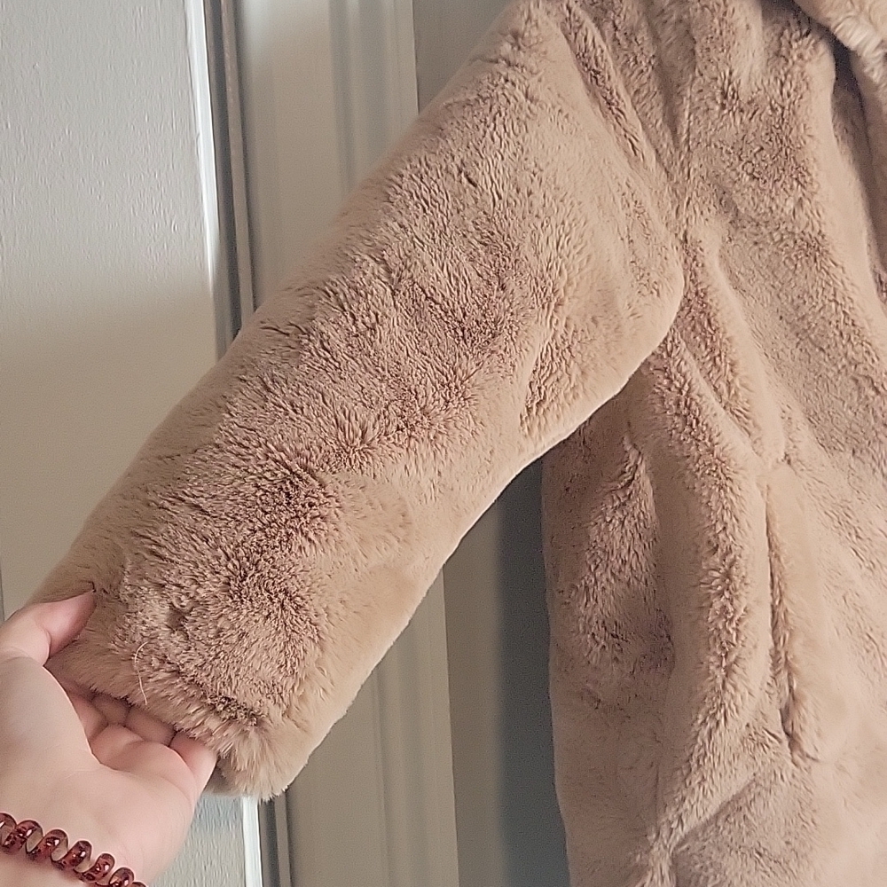 Zara-KIDS-Pink Faux Fur Hooded Coat-Size 9 - Picture 7 of 15